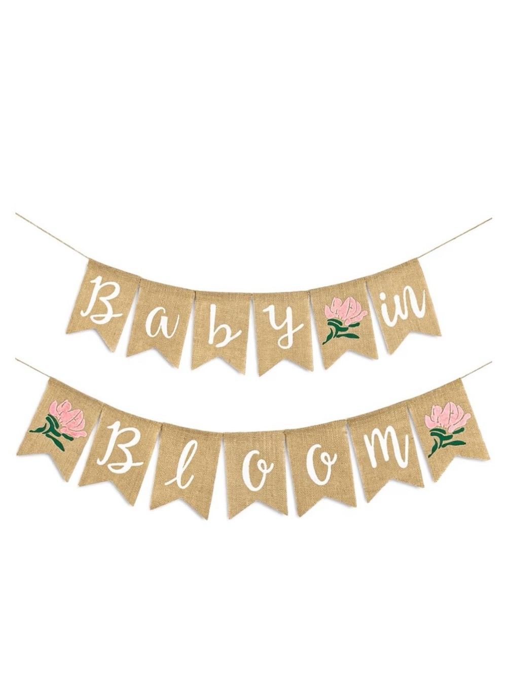 Burlap 'Baby in Bloom' Banner Garland - with Pink Floral Accents